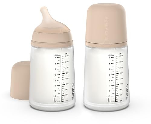 Suavinex, Confezione 2 Biberon Anticolica Zero Zero 270 ml e Tettarella Flusso Medio (M) in Silicone, +3 Mesi, Latte Materno, in Formula e Liquidi a Media Densità, Compatibile con Allattamento, Light