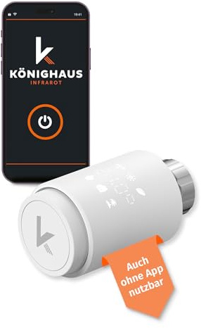 Könighaus 2X Smartes Heizkörperthermostat OHNE Zigbee - Starter-Set ✓ Moderne Heizregelung mit App Steuerung ✓ Kompatibel mit Siri, Alexa, Google, Tuya ✓ kinderleichte Bedienung ✓ kein Gateway nötig