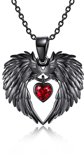ONEFINITY Engelsflügel Halskette 925 Sterling Silber Schutzengel Liebe Herz Anhänger Gothic Punk Schmuck Geschenke Für Männer Frauen Mädchen
