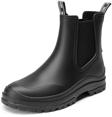 DREAM PAIRS Damen Gummistiefel Halbhoch Chelsea Boots Frauen Ankle Wellies Wasserdicht Regenstiefel Bequem Anti-Rutsch Reitstiefel, Größe 39, Schwarz