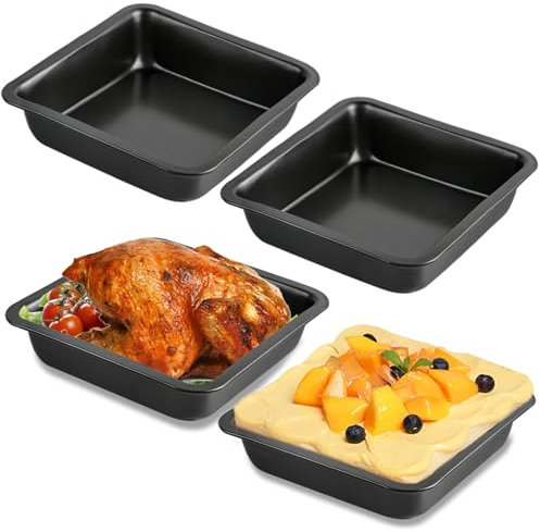 Lainballow Lot de 4 moules à brownie carrés en acier au carbone de 20,3 x 20,4 cm pour pâtisserie, rôtissage, moule à gâteau anti-adhésif pour gâteaux, lasagnes, brownies