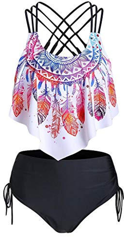 BOTCAM Raver Tank Top tryck push-ups vadderad överliggande Flounce sportklocka domare, svart, M