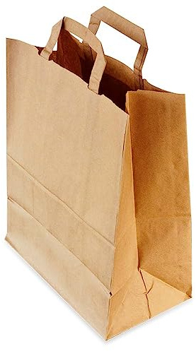 Générique 250 Sacs Cabas 26+17x25 cm en Papier Kraft Brun poignées Plates - Sacs de Courses de qualité Professionnelle