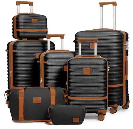 Joyway Luggage Set 7 Piece Suitcase Sets with Spinner Wheel,Hardside Expandable Travel Laggage with TSA Lock(18/20/24/28 Black)