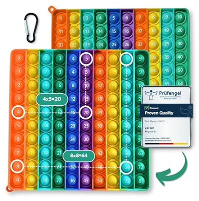 Pop It 2-in-1 Tavola delle Moltiplicazioni e Tabella dei Numeri fino a 100 | Gioco Montessori per Imparare le Tabelline | XXL Pop It Fidget Toy (Multicolore)