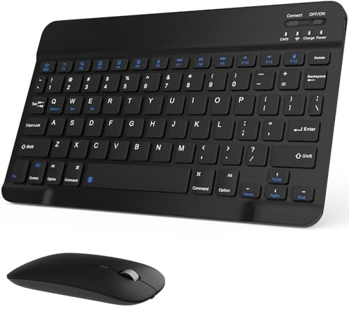Ensemble clavier et souris Bluetooth rechargeables, universel, ultra fin, sans fil, pour Android, Windows, iPad, iPhone, Samsung, tablette, portable, compact (noir)