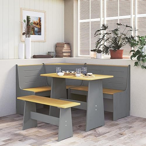 CIADAZ Eckbank, Sitzbank Esszimmer, Küchenbank, Bank Esszimmer, Hockerbank, Pflanzenbank, Betthocker, Sitzecke Küche, 151 cm Massivholz Kiefer Honigbraun und Grau