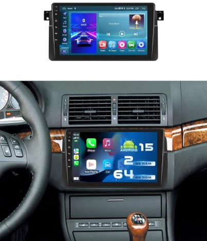 2+64G Autoradio per BMW Serie 3 E46 1998-2006 con CarPlay Android Auto | 9 pollici Radio Android 15 con Bluetooth FM/RDS GPS WiFi SWC vivavoce microfono telecamera di retromarcia