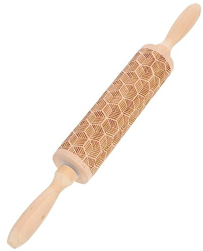 Mikinona Grid Print Rolling Pin Mehl Rolling Stick Nudeln Stick Holz Roller Cookie Pasta Maker Einzigartige