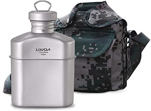 Lixada 1100ml Borraccia in Titanio Bollitore Ultraleggero Borraccia con Borsa Mimetica Pentole da Esterno per Zaino in Spalla Escursionismo Campeggio Viaggiare