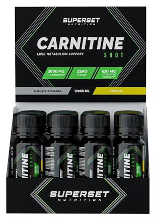 Superset Nutrition - Carnitine Shot (12x60ml) - L-Carnitine en solution buvable pour une absorbtion optimale - Idéal en période de sèche ! - Saveur Tropical