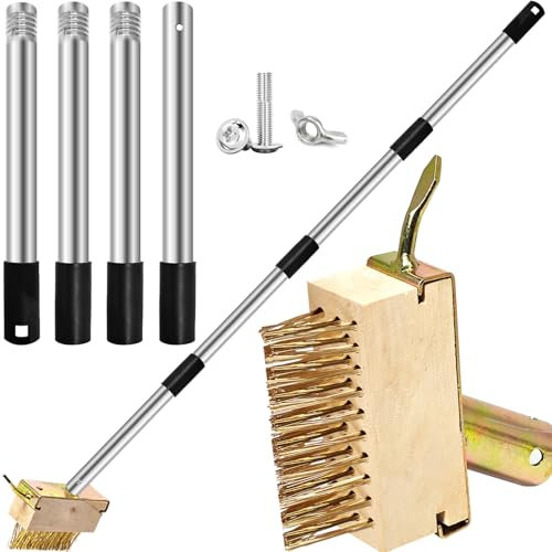 Fugenbürste Unkraut, Fugenkratzer mit 120 cm Edelstahl Stiel, Abgewinkelten Stahldrahtborsten Unkrautbürste, Drahtbürste zum leichten Entfernen von Moos an Plattenfugen und Mauerkanten