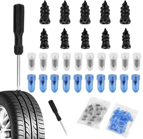 Gvolatee 30Pcs Reifenreparaturset Auto, Felgen Reparaturset, Vakuum Reifen Reparatur Nagel, Tubeless Reifenflickzeug, Reifenreparatur Gumminägel mit Schraubendreher, Schlauchlose Reifenreparaturnägel