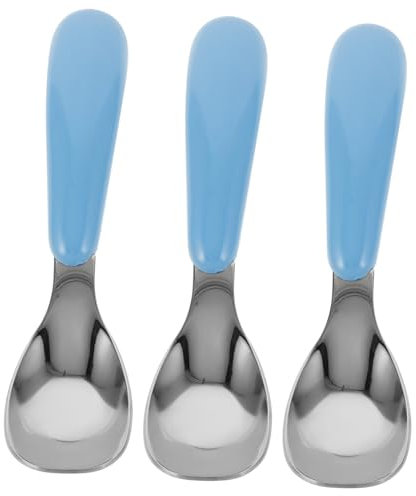 BESTonZON Babylöffel Aus Edelstahl Metalllöffel Für Kleinkinder Besteckset Für Jungen Und Mädchen 3-teilig Für Die Entwicklung Der Feinmotorik Einfache Reinigung