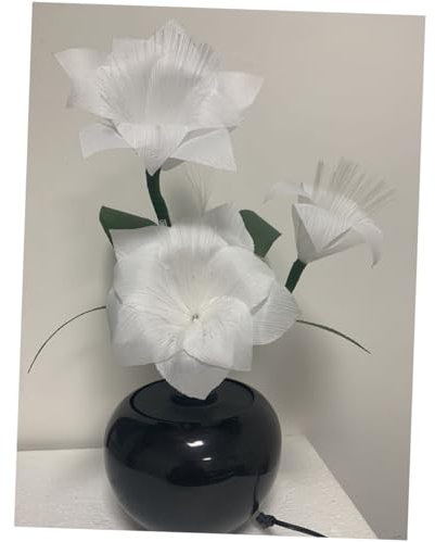 Garneck Lampada Fiore in Fibra Ottica Led Con Vaso Bianco Composizione Floreale Decorativa Luce Variabile Energia Risparmio Per Ambienti Casa e Feste Idea Regalo