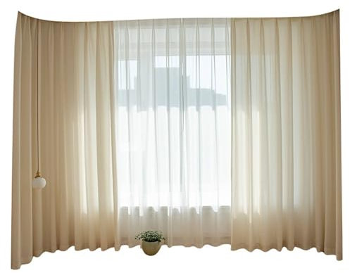 Wycian Boho Deko Outdoor Ösenvorhang Creme Beige Voile 2er Pack Einfache Textur H183 x B86 cm (2er Pack) Baumwolle