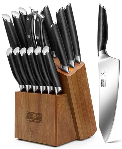 HOSHANHO 16-Piece Kitchen Knife Set with Block, Ultra Sharp Chef Knife Set