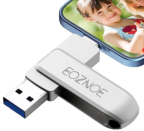 EOZNOE Pendrive 256GB para iPhone,Memoria USB iPhone para Sin Aplicación Guardar Fotos y Videos,Pen Drive Compatible con OTG Phone/iPad/Mac/Tablet/PC…