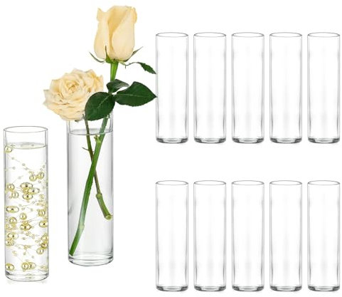 Cylinder Vase Tall Bud Vases: Hewory 12 Small Glass Vases for Wedding Table Decoration - Single Stem Vase Centrepieces for Tables Baby Shower Decorations Bridal Shower Party Birthday
