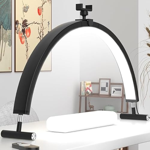 WLXFF Lampada Extension Ciglia Rimovibile Lampada Tavolo A Led A Mezzaluna Lampada Tavolo Per Unghie Da Tavolo Con Porta Cellulare Lampada Di Bellezza A Mezzaluna (A Black, 29IN)