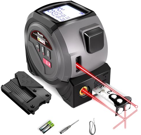 Mètre ruban laser 3 en 1 avec télémètre laser de 41,1 m et 4,9 m pour Pythagoricien, zone, volum, conversion multi-unités (Ft/Ft+in/in)