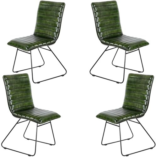 Casa Moro Stühle 4er Set Grünlicher Stuhl Polsterstuhl Grün Esszimmer Konferenzstuhl Lederstuhl Besucherstuhl Wartezimmerstühle Echtleder Modern