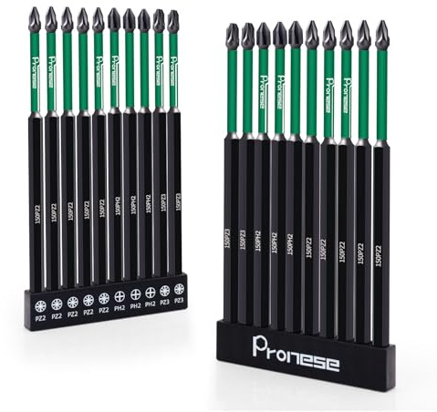 Pronese 20 pcs 150 mm PZ2 & PH2 & PZ3 Magnetic Impact Driver Bits, Long S2 Steel Magnetic Drill Bits
