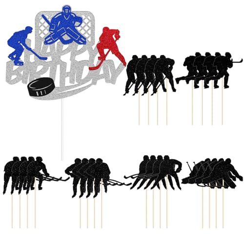 HDGSAFD 25 Stück Hockey -Kuchen -Plugin, Kreative Sportkarteneinsatz, DIY -Basteldessert -Topper, Sportkuchendekoration, Kindergeburtstagsfeier.