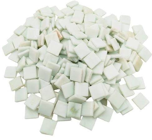 500g Eis-Jade-Mosaikfliesen,1,5 cm, quadratische Glasmosaikstücke für Kunsthandwerk, leicht zu schneiden, Glasfliesen, Puzzle-Material, geschnitten, handgefertigt (Weiß)