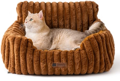 MEWOOFUN Dog Sofa Bed - Cat Beds for Indoor Cats Soft and Fluffy, Cat Sofa Bed Small Calming Dog Bed with Removable Washable Cover(Brown, 61x48x30)