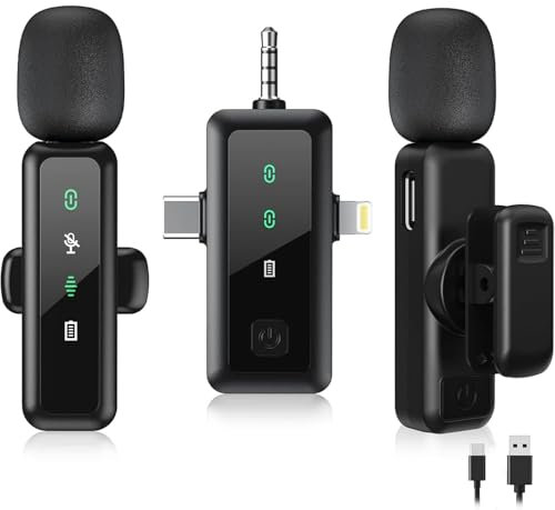 Wireless Lavalier Mini Microphone for iPhone - Android Phone/Camera/Computer/Laptop, Lapel Mic with Noise Reduction USB-C/3.5mm/USB for PC, Video Recording, Interview, Vlogs, YouTube, TikTok