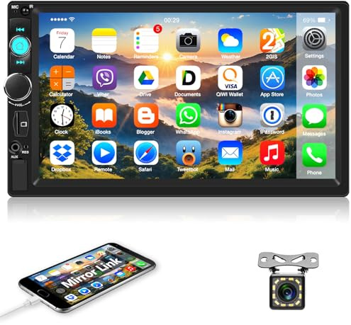 Motorsi 2 Din Bluetooth-bilradio, 7-tums HD-pekskärm bil stereo MP5-spelare, stöder Bluetooth/MirrorLink/FM/USB2.0/AUX/laddning/fjärrkontroll bakkamera