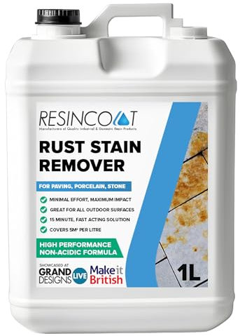 Resincoat Rust Stain Remover, 15-Minute Fast Acting Cleaner, Removes Rust from Patio Slabs, Porcelain Tiles & Stone, Exterior Use, High Performance Non-Acidic Formula, 1 Litre