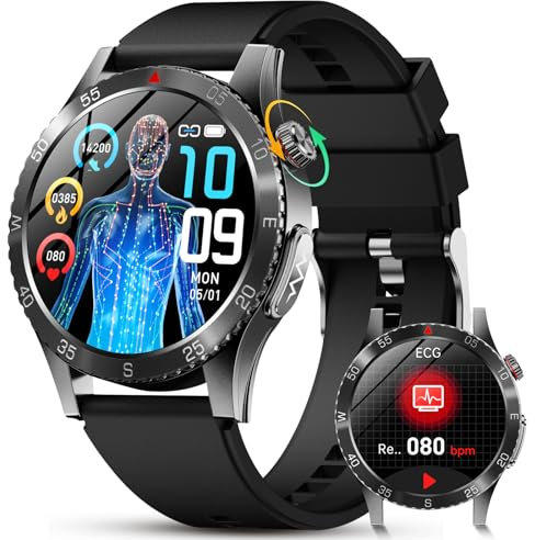Reloj Inteligente con ECG/HRV/Ácido Úrico/𝐆𝐥𝐮𝐜𝐞𝐦𝐢𝐚 1,43 AMOLED Redondo Smartwatch con Llamada Bluetooth, 24H Monitor de sueño/Presión Arterial, Reloj Deportivo para Android/iOS