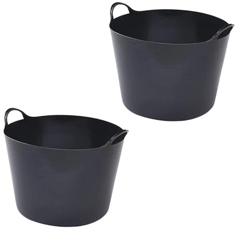 15L Plastic Flexi Tub Heavy-Duty Flexible Storage Bucket (Black) – Large Multi-Purpose Round Container for Garden, Laundry, and Home Use – Durable Plastic Tub-Pack of 2