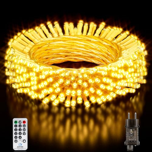 Buudala Luci Albero di Natale, 31.2M/102.36FT 220 LED Luci Natalizie da Esterno ed Interno, 8 Modalità con Funzione Memoria e Telecomando Luci di Natale per Giardino, Balcone, Festa - Bianco Caldo
