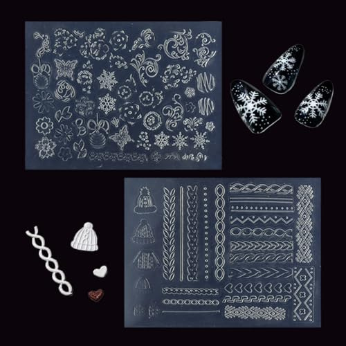 2 Stück 3D Nagelformen Silikonformen für Nagelkunst Weihnachten Design 3D Blumenmuster Schneeflocke Nagel Kunst Formen DIY Nagelzubehör