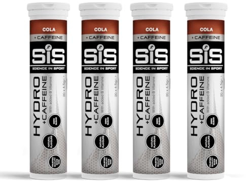 SiS Hydro Electrolyte Tablets - Effervescent Hydration - Virtually Calorie‑Free - Informed‑Sport Certified - Dissolves in 500ml Water - 20 Tabs Per Tube (4 Tubes, Cola w/Caffeine)