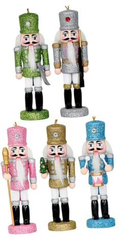 MOTHNUR 5 Piezas Muñecos Cascanueces Colgantes de Madera con Purpurina Decoración Artesanal para Árbol de Navidad Sala y Oficina Festivo Acogedor