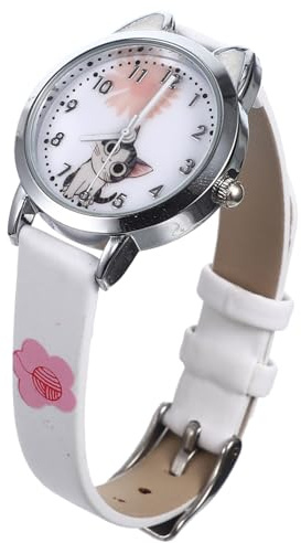 LRXIYODE Orologio da Polso al Quarzo Design a Gattino, Cinturino Regolabile Bianco, Orologio Cartoon per Bambine Scuola, Regalo Bambina Anni Colore Casuale