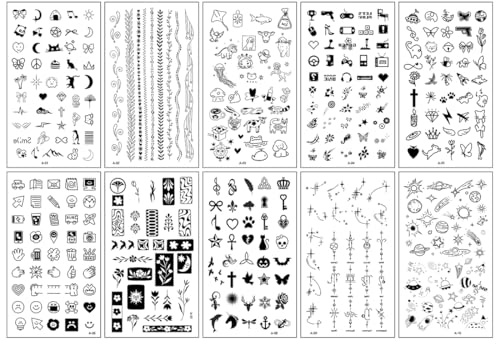 10 Blätter Fake Tattoos Schwarz Temporäre Klebetattoos Erwachsene Wasserdicht Tattoo Mädchen Arm Tattoo Klebe Aufkleber Tatoos