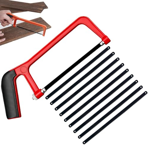 Junior Hacksaw Blades, Mini Hacksaw with 10 Hacksaws Blades, Small Hand Saw with Adjustable Frame, Hacksa w for Metal Cutting, Heavy Duty Mini Hacksaws for Cutting Plastic,PVC Pipe,Tile, DIY Projects