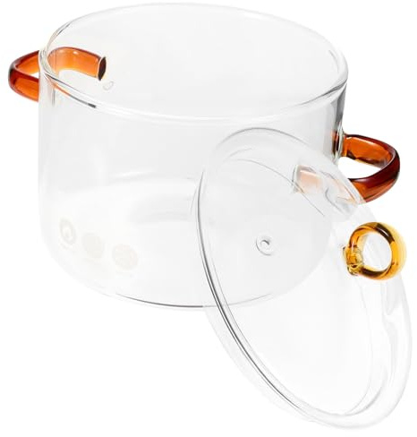 Hemobllo Casserole Verre Borosilicate avec Double Poignée Jaune et Couvercle Pot à Mijoter Polyvalent pour Cuisson sur Feu Plaque Électrique et Micro-ondes Stable et Antidérapant pour