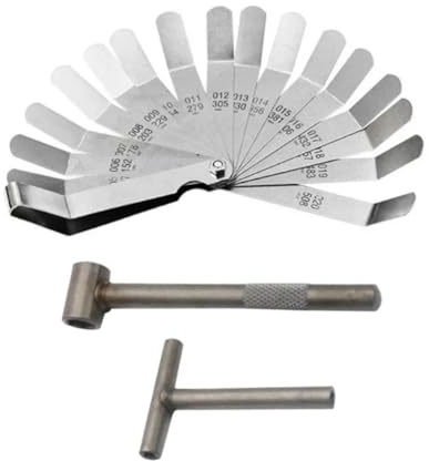 MoSundi Set spessimetro con chiave a T per regolazione valvola motore moto, calibro di spessore in acciaio inox a 16 lame, 0,127-0,508 mm (0,005-0,020 pollici) B