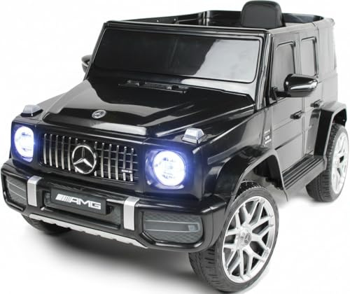 Playhouse Kinder Elektroauto Mercedes G63 4x4 AMG 180 Watt, 12V 9ah, Ledersitz, 2 Stoßdämpfer, Eva Räder, Fernbedienung, Kinderauto Kinderfahrzeug (Schwarz)