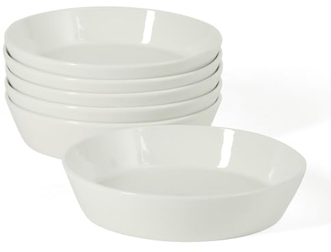 Martha Stewart Selma Pasta Bowls Set of 6, 43oz White Porcelain Soup Bowls & Salad Bowl, Wide and Shallow, Chip Resistant, Dishwasher & Microwave Safe