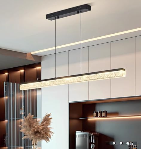 DDYY Moderne LED Pendelleuchte esszimmer dimmbar hängelampe esstisch schwarz,Linear design hängeleuchte mit Fernbedienung,Esszimmerlampe hängend Höhenverstellbar Esstischlampe,Bürolampe (150cm/60w)