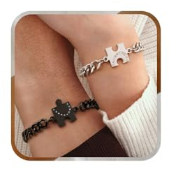 J.Fée Bracciali Coppia, Regolabile Bracciale Donna Uomo Acciaio con Cuore Puzzle, Regali di Coppia Bracciali Amicizia Donna Regalo Amica Bracciale Coppie Regalo Compleanno, Anniversario San Valentino