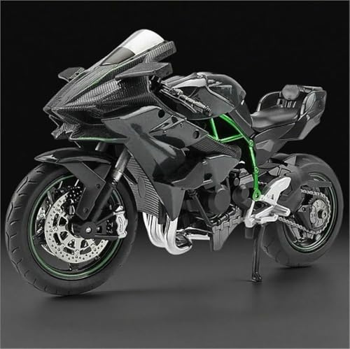 1/12 För Kawasaki För Ninja H2R Leksaksmotorcykel Diecast Metallmodell Racing Ljud Ljus Samling Gåva(Black- Silver)
