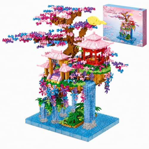 LQPFBSM Cherry Blossom Tree House Building Block Set 2856 Pcs Botanical Cherry Bonsai Building Set Japanese Fairy Pavilion Model Kit for Adults & Teens Aesthetic Room Desk Decor Gift